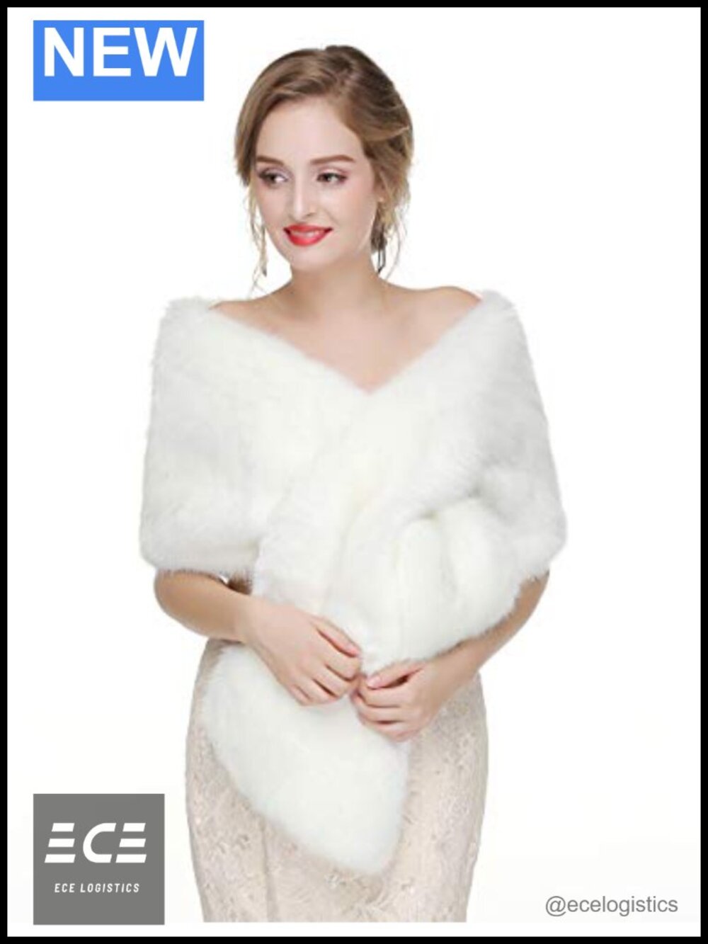Faux Fur Bridal Wrap Shawl Stole Scarf with Brooch Women Evening Party